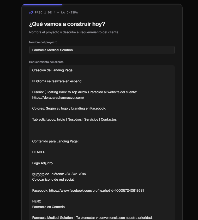 LA CHISPA — Requerimiento del Cliente